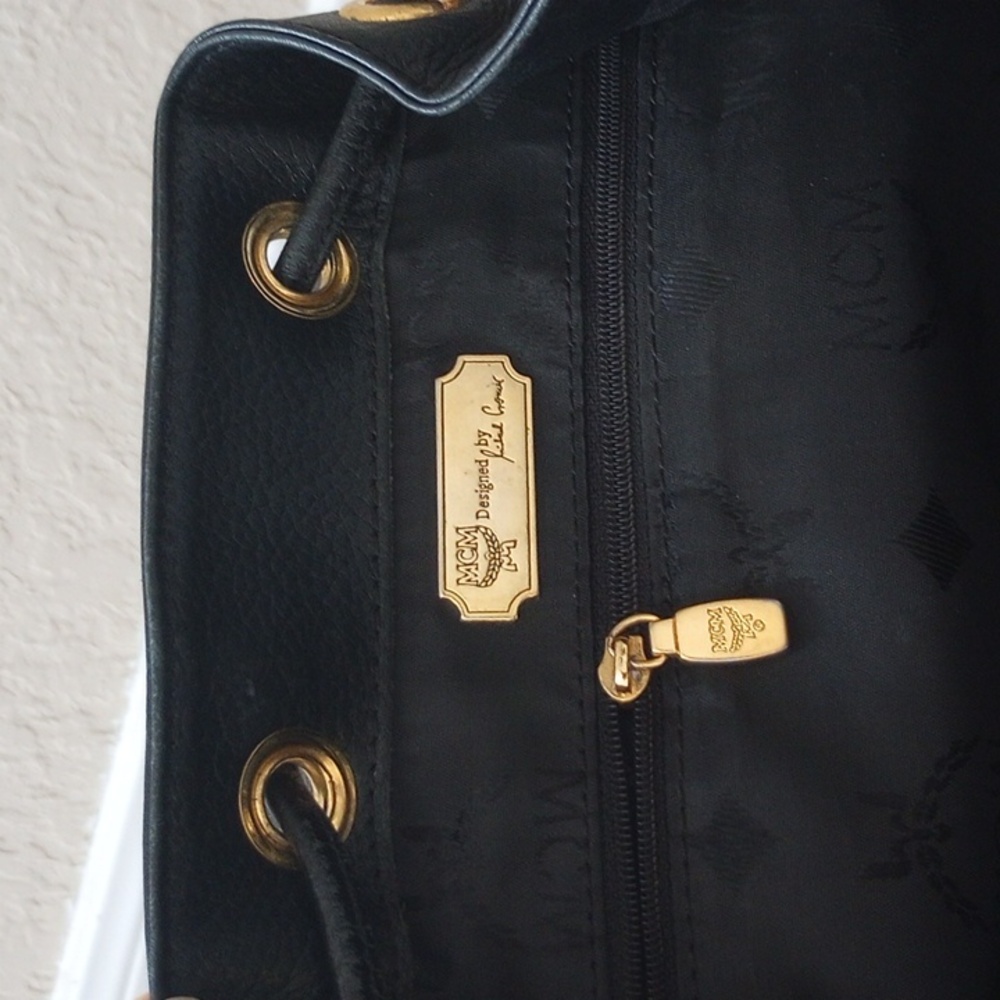 MCM Black Leather Backpack with Gold Accents - Picture 11 of 11